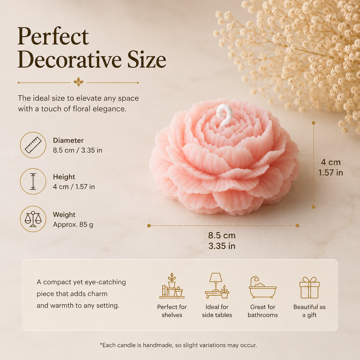 Personalized Peony Flower Candle Favor – Soy Wax & Beeswax Blend Gift