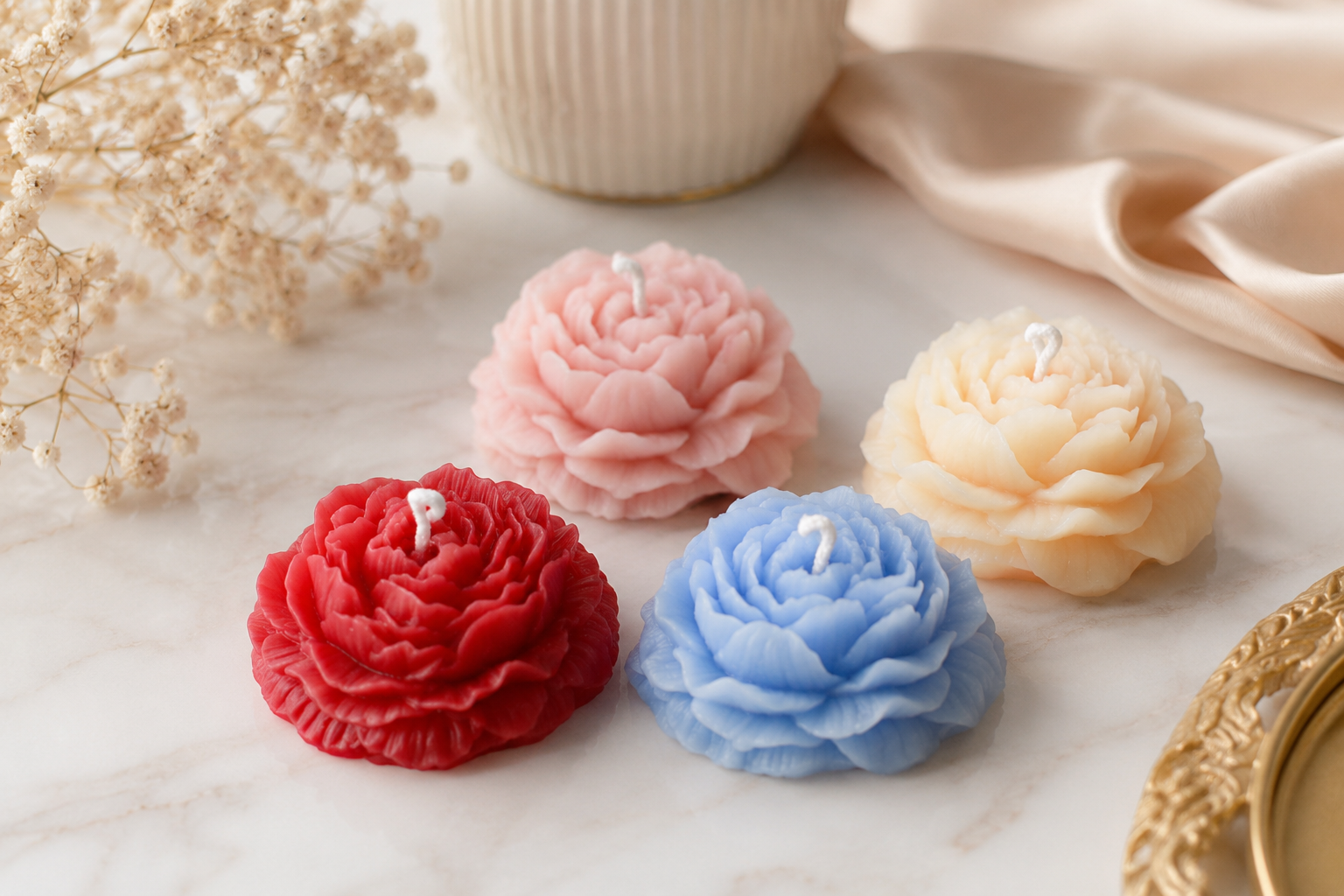 Personalized Peony Flower Candle Favor – Soy Wax & Beeswax Blend Gift
