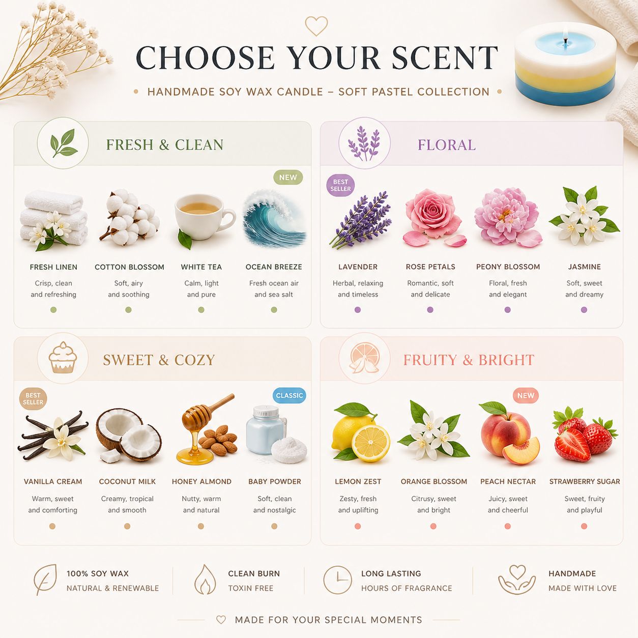 Pastel Mood Candle – Handmade Soy Wax Decor Candle