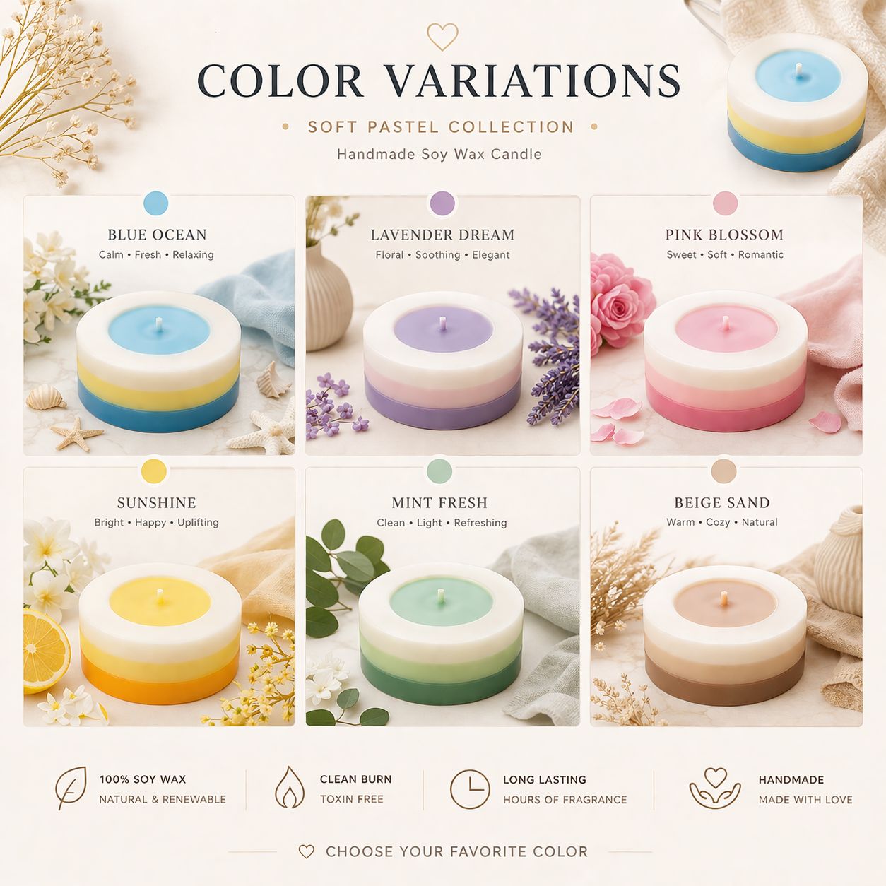 Pastel Mood Candle – Handmade Soy Wax Decor Candle