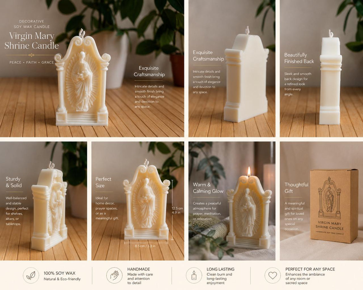 Virgin Mary Shrine Candle – Handmade Soy Wax Decorative Religious Candle – Christian Gift – Prayer Altar Decor