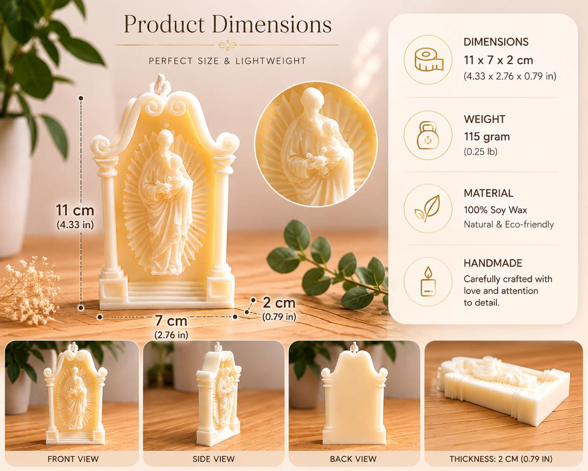 Virgin Mary Shrine Candle – Handmade Soy Wax Decorative Religious Candle – Christian Gift – Prayer Altar Decor
