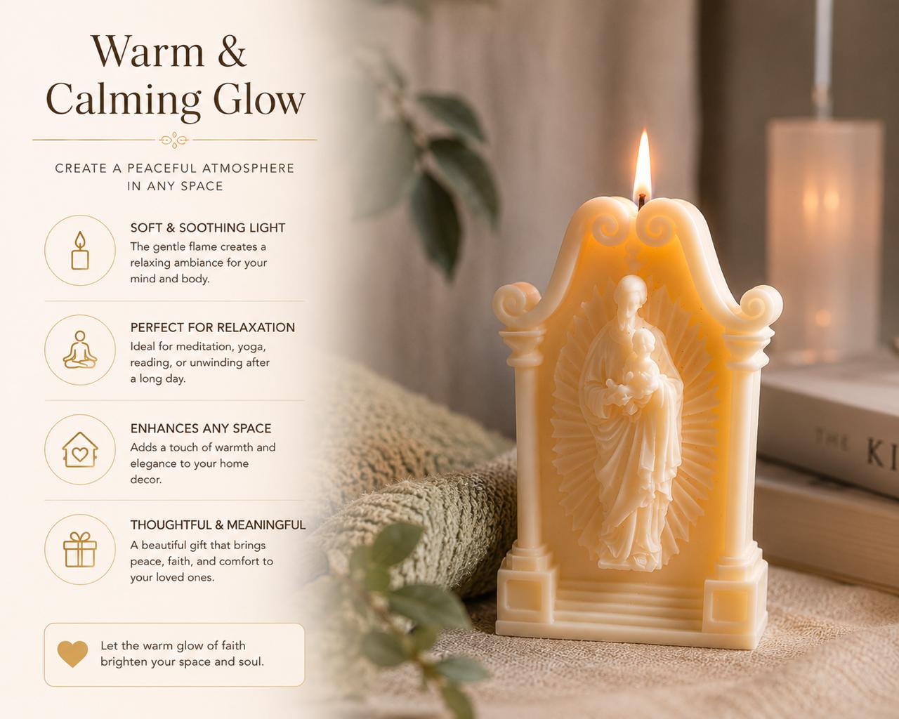 Virgin Mary Shrine Candle – Handmade Soy Wax Decorative Religious Candle – Christian Gift – Prayer Altar Decor