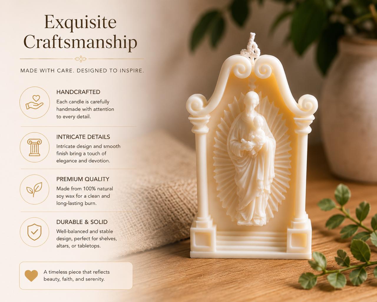 Virgin Mary Shrine Candle – Handmade Soy Wax Decorative Religious Candle – Christian Gift – Prayer Altar Decor