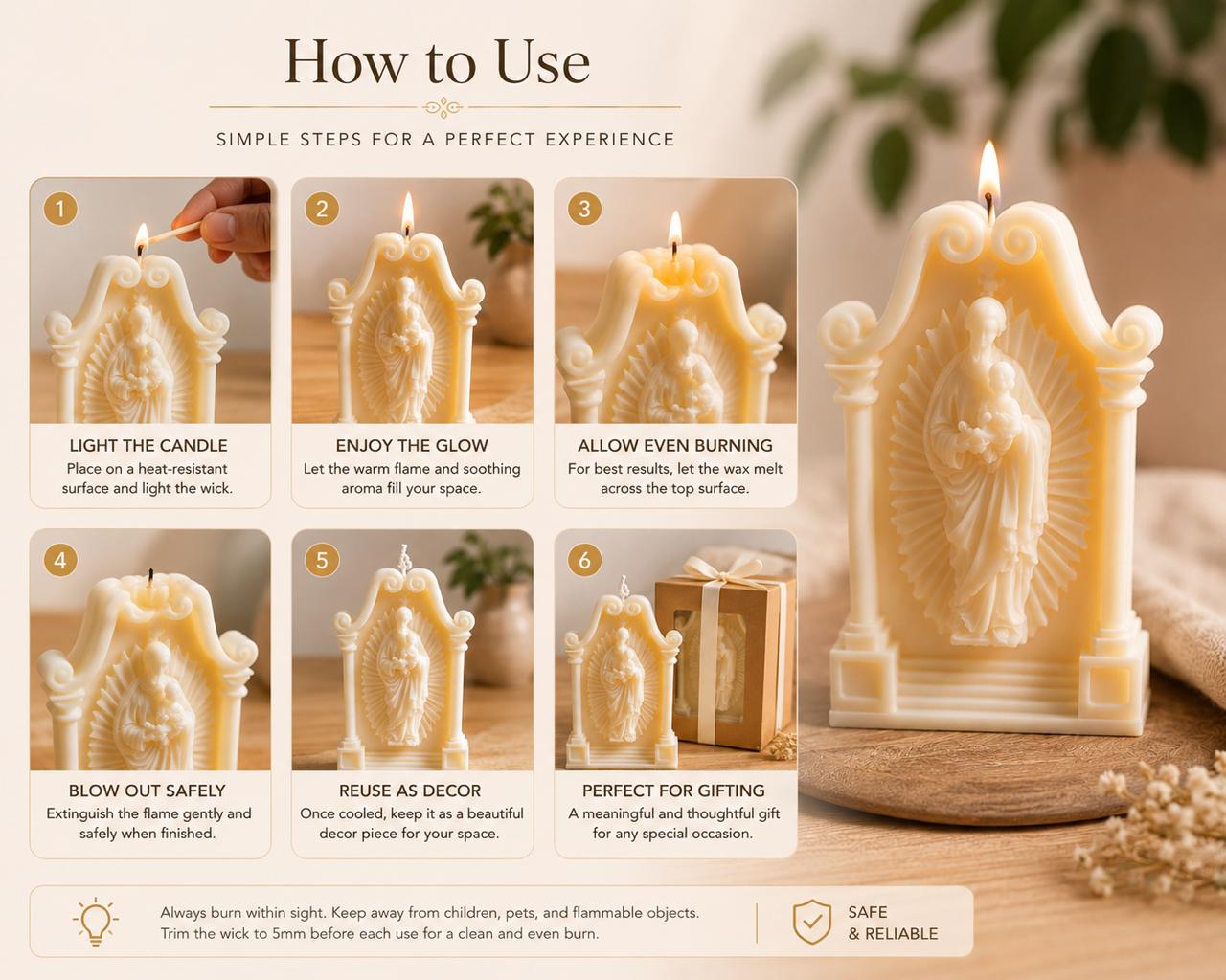 Virgin Mary Shrine Candle – Handmade Soy Wax Decorative Religious Candle – Christian Gift – Prayer Altar Decor