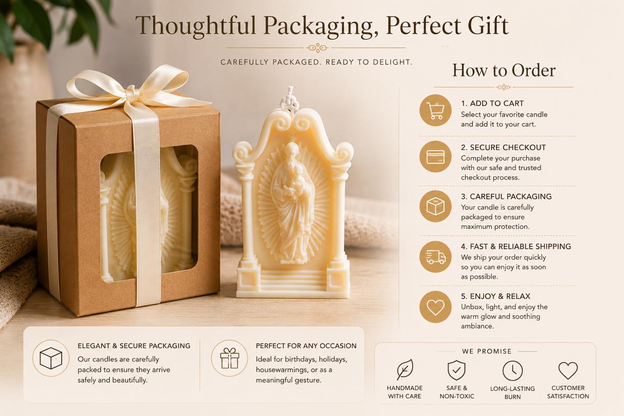 Virgin Mary Shrine Candle – Handmade Soy Wax Decorative Religious Candle – Christian Gift – Prayer Altar Decor