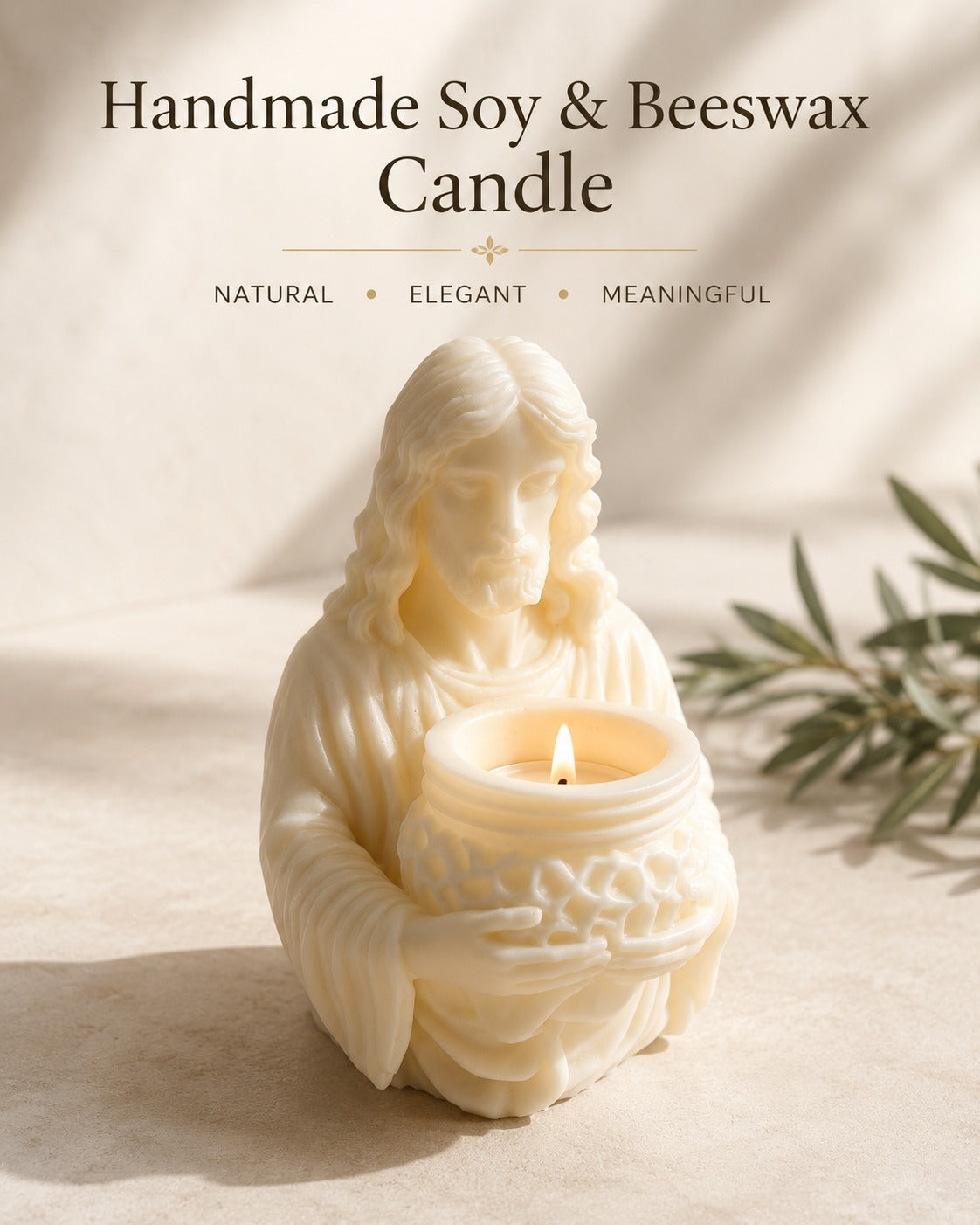 Jesus Candle Holder – Handmade Soy & Beeswax Candle | Christian Home Decor Gift