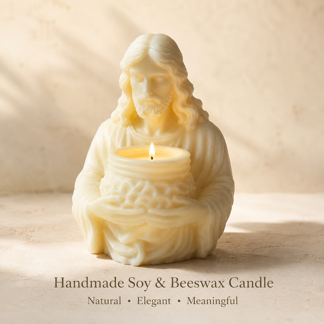 Jesus Candle Holder – Handmade Soy & Beeswax Candle | Christian Home Decor Gift