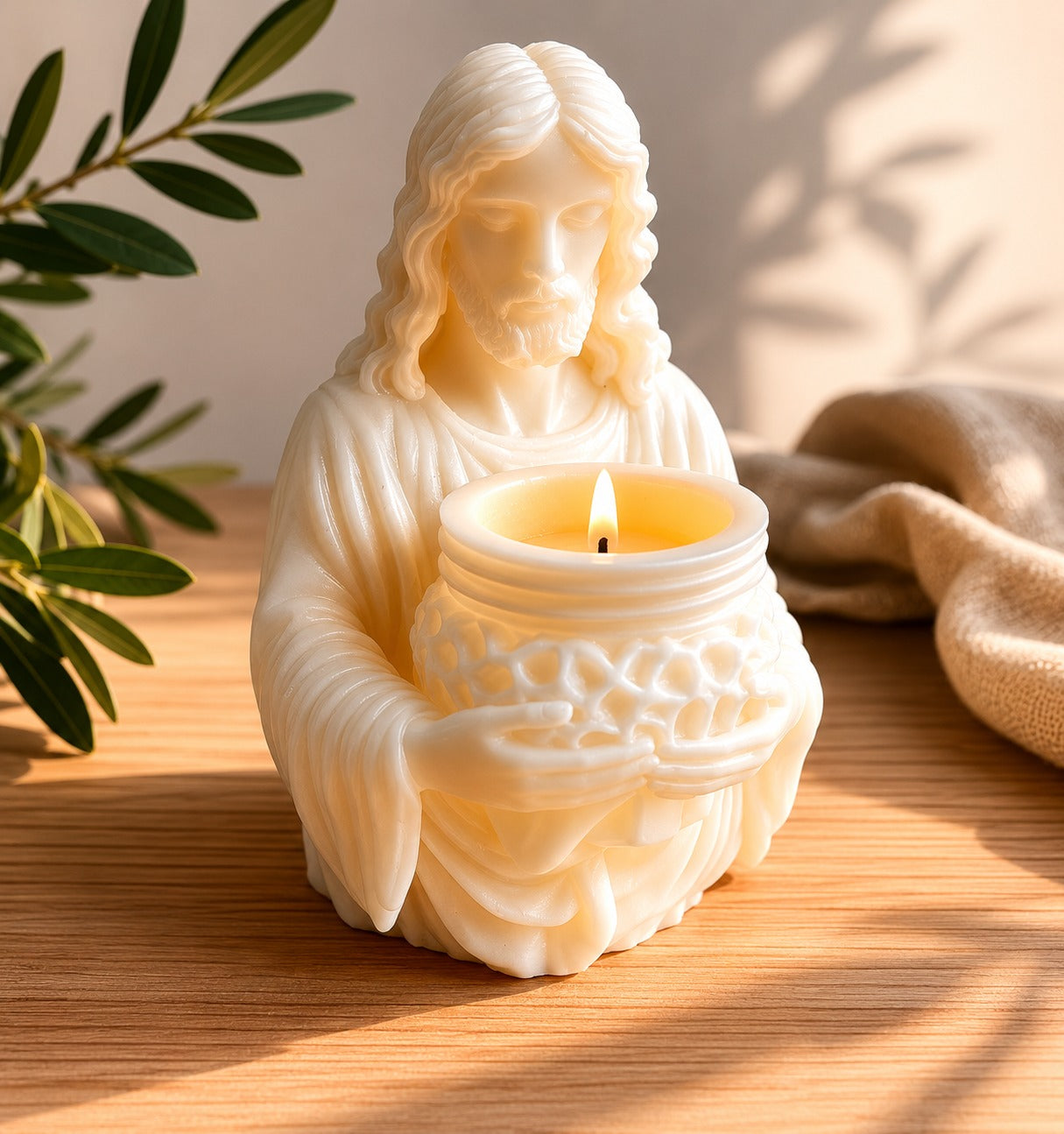 Jesus Candle Holder – Handmade Soy & Beeswax Candle | Christian Home Decor Gift