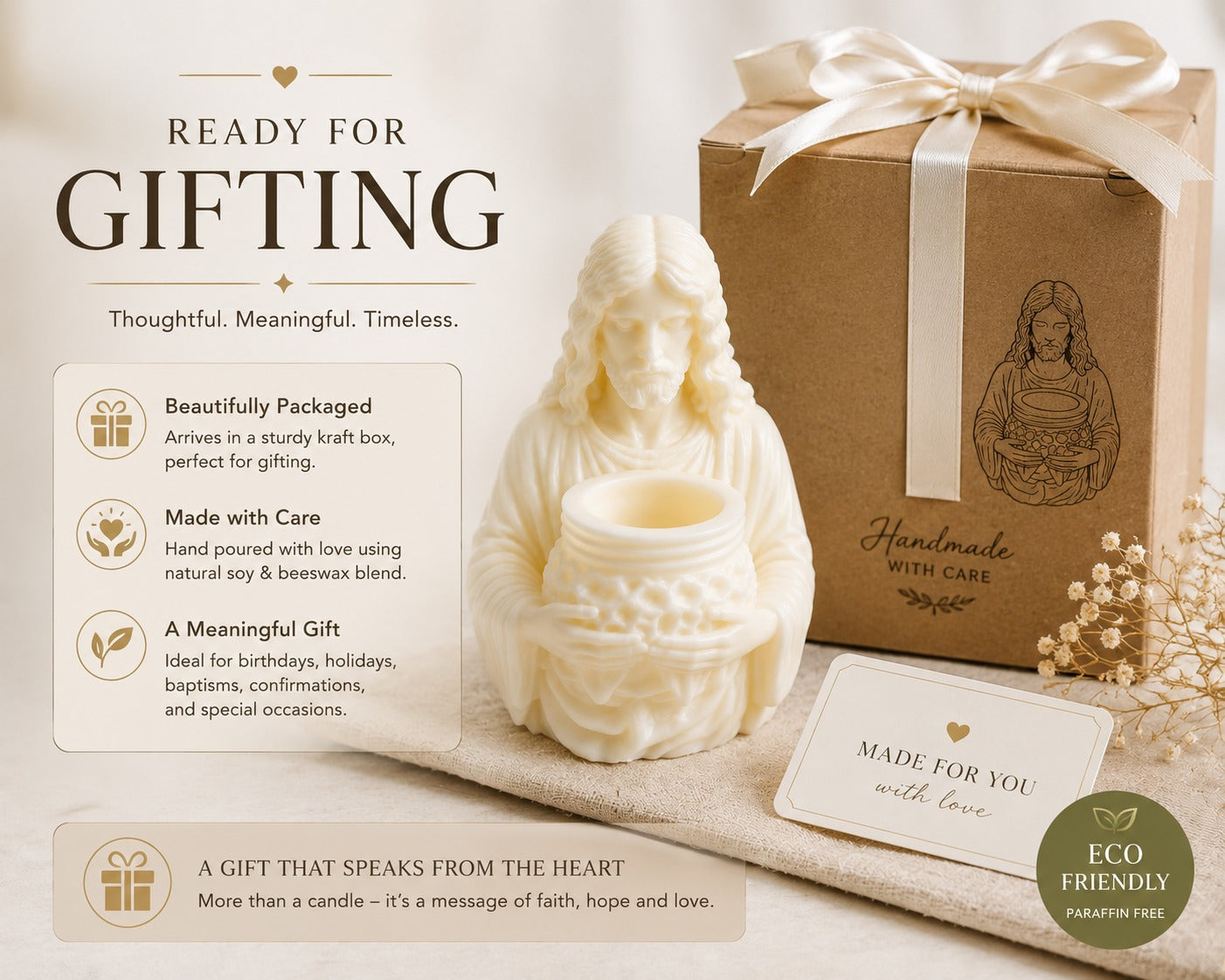 Jesus Candle Holder – Handmade Soy & Beeswax Candle | Christian Home Decor Gift