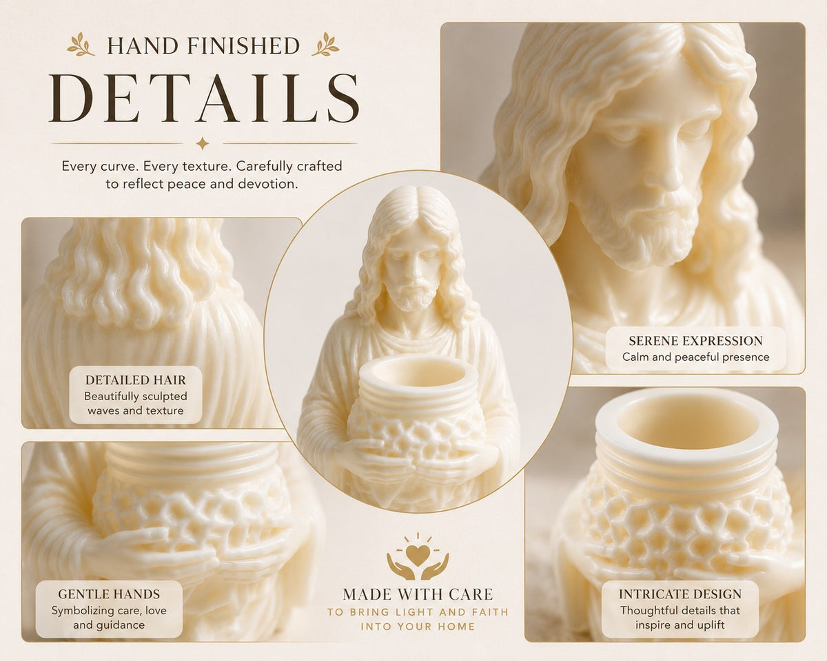 Jesus Candle Holder – Handmade Soy & Beeswax Candle | Christian Home Decor Gift