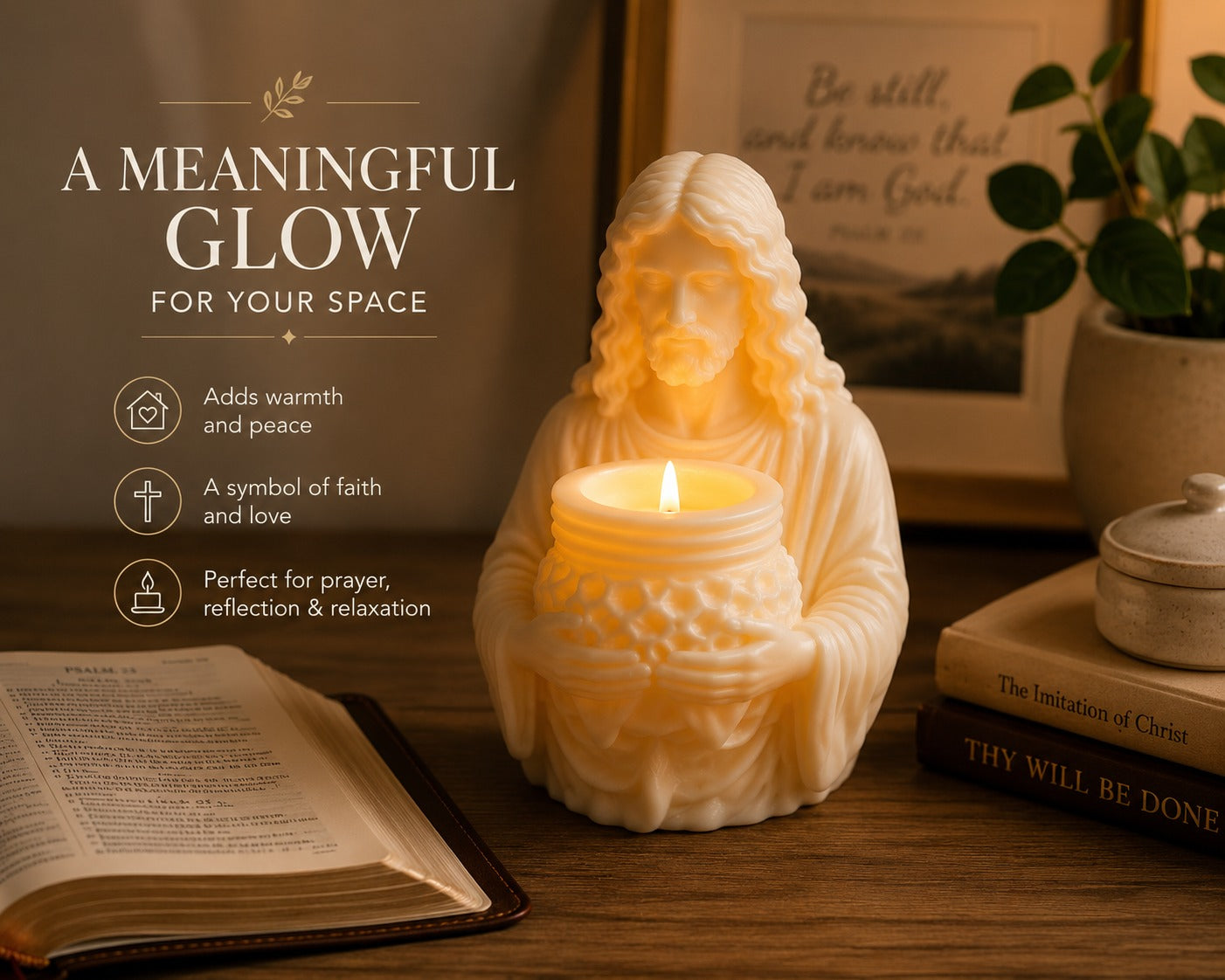 Jesus Candle Holder – Handmade Soy & Beeswax Candle | Christian Home Decor Gift