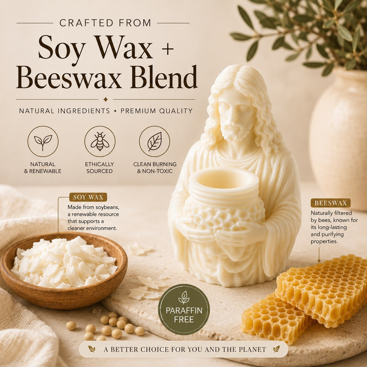 Jesus Candle Holder – Handmade Soy & Beeswax Candle | Christian Home Decor Gift