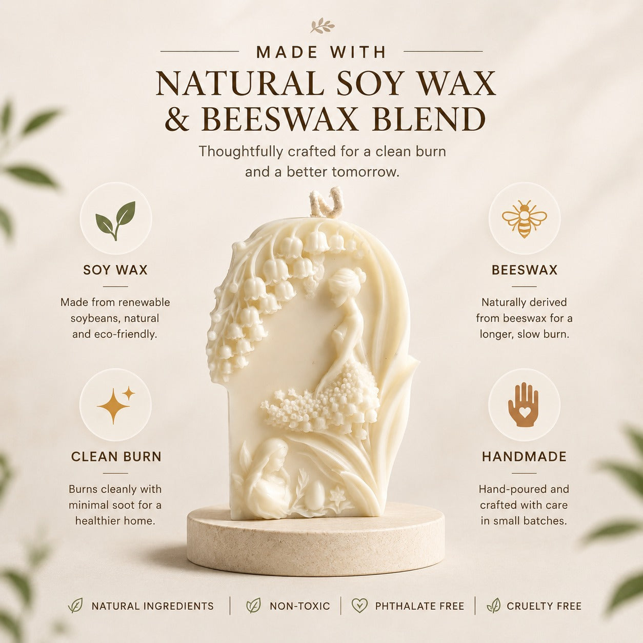 Handmade Soy & Beeswax Blend Candle – Floral Girl Sculpted Decorative Candle | Wedding Favor Gift