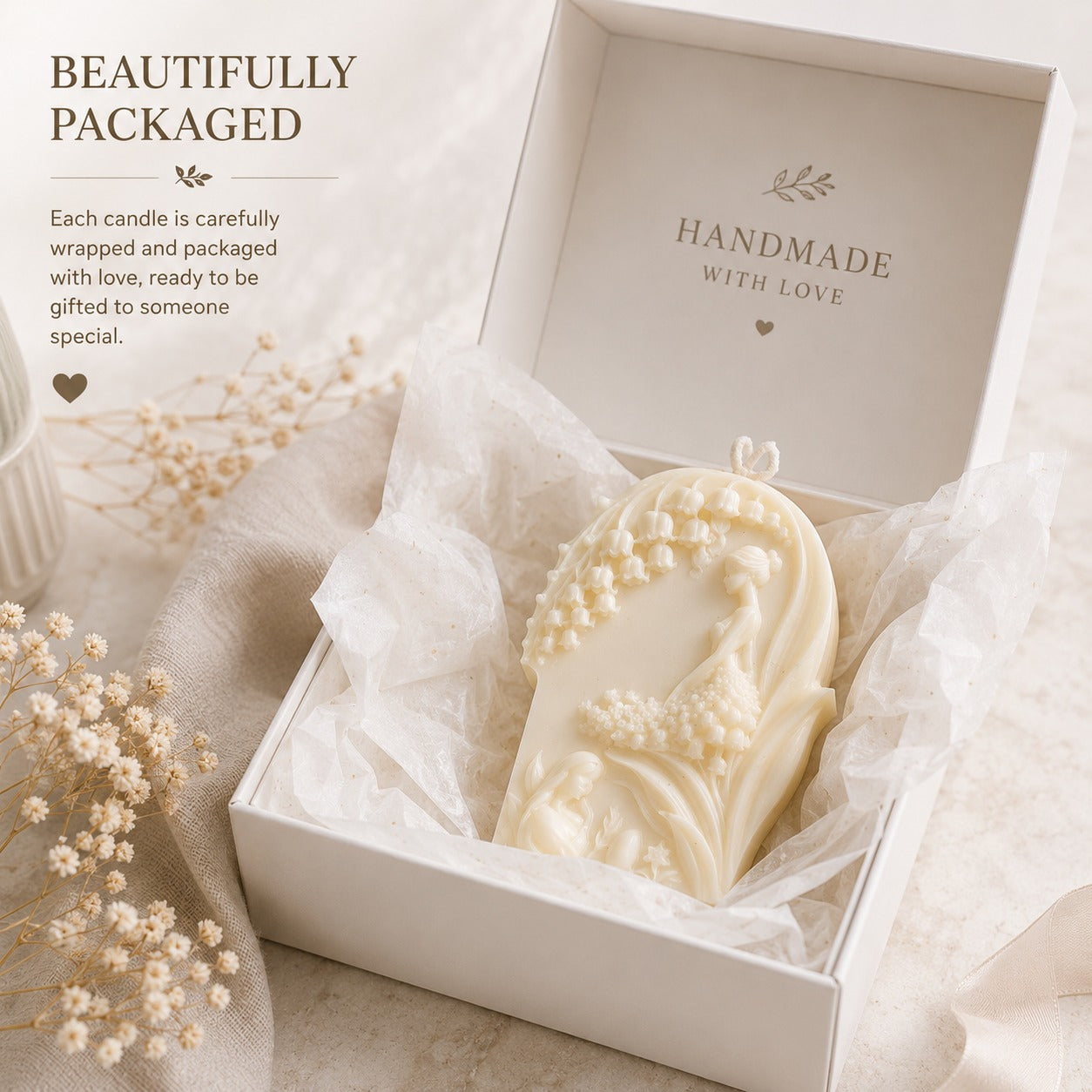 Handmade Soy & Beeswax Blend Candle – Floral Girl Sculpted Decorative Candle | Wedding Favor Gift