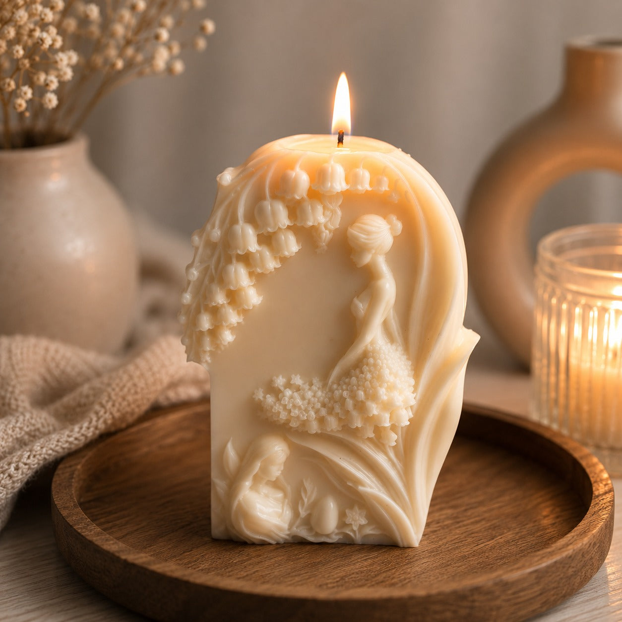 Handmade Soy & Beeswax Blend Candle – Floral Girl Sculpted Decorative Candle | Wedding Favor Gift