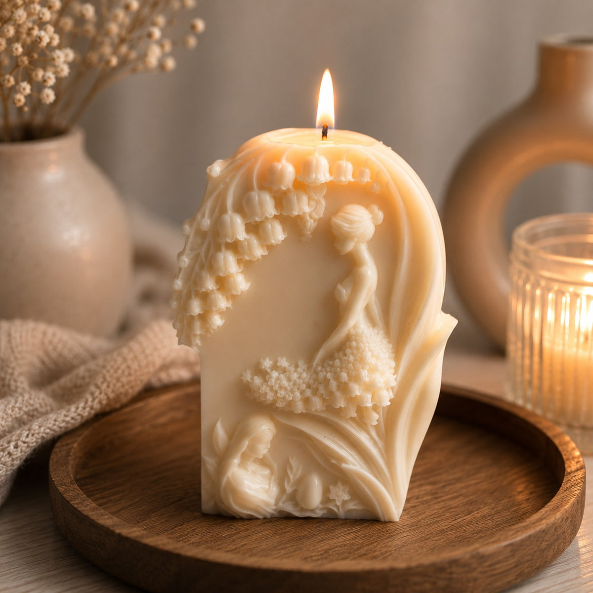 Handmade Soy & Beeswax Blend Candle – Floral Girl Sculpted Decorative Candle | Wedding Favor Gift