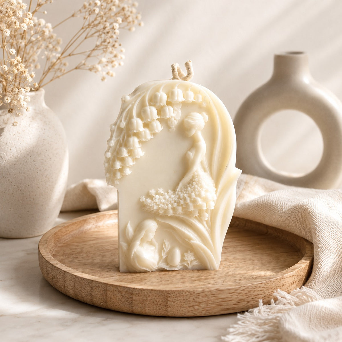 Handmade Soy & Beeswax Blend Candle – Floral Girl Sculpted Decorative Candle | Wedding Favor Gift
