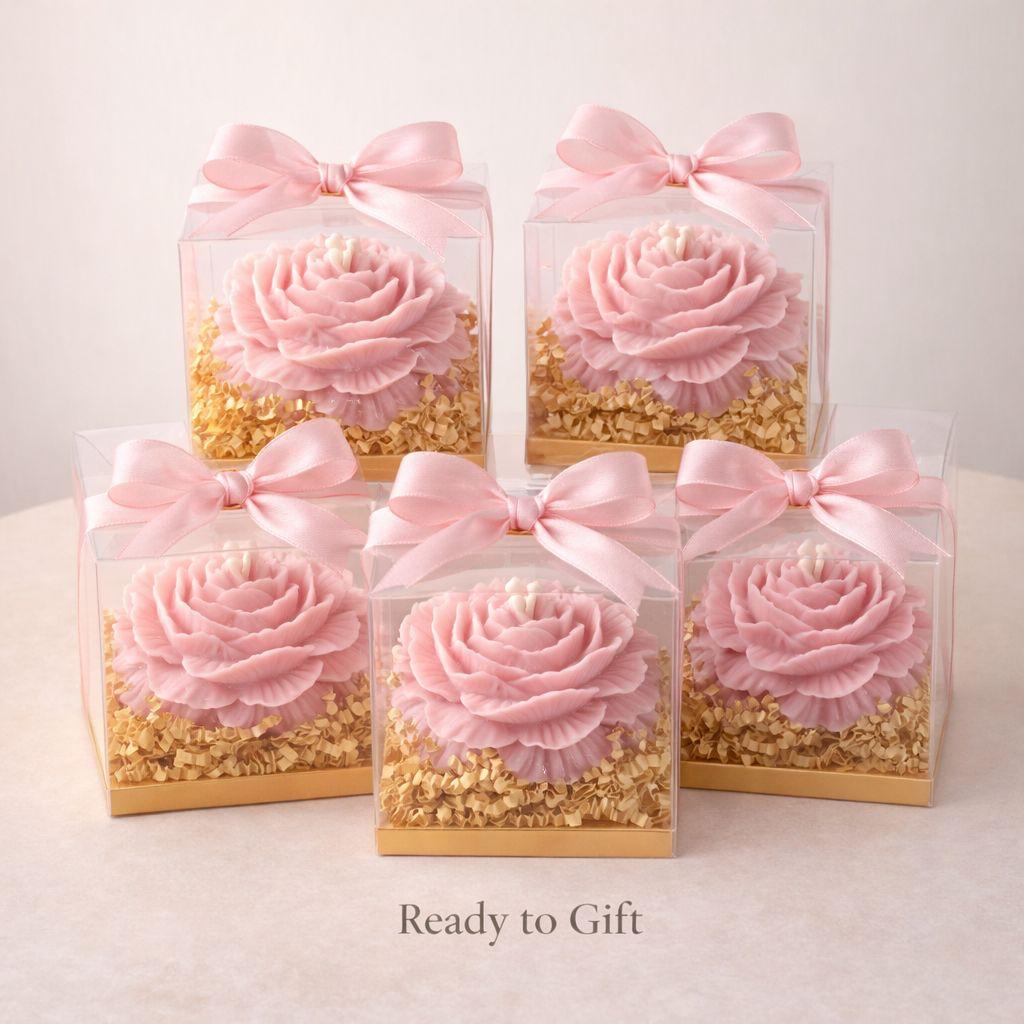 Elegant Peony Soy Candle | Flower Gift Box | Scented Unscented Pink Wax | Bridal Wedding Favor
