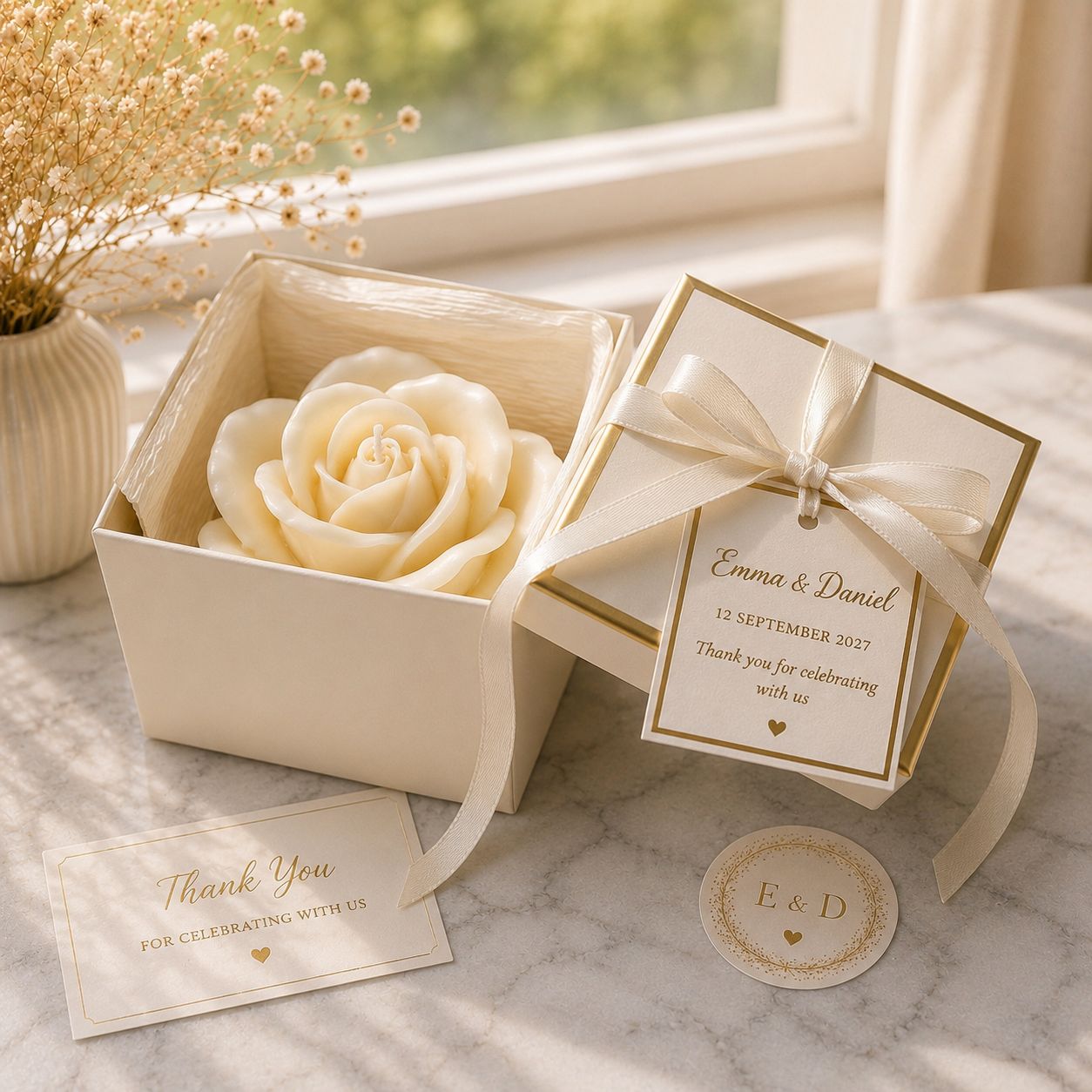 Personalized Rose Candle Gift for Her | Luxury Soy Flower Candle | Aesthetic Room Decor Accent | Unique Wedding Favors | Anniversary