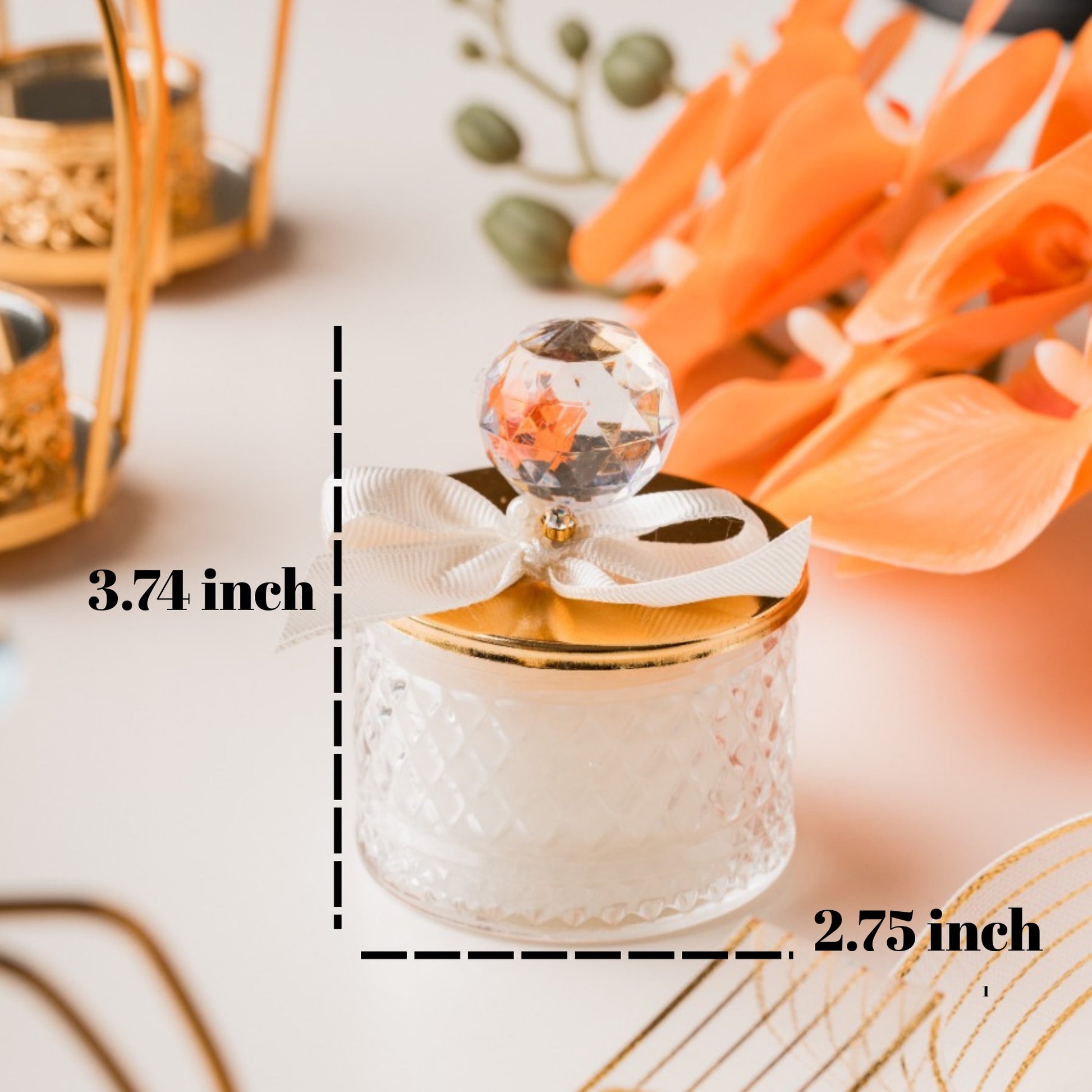 Urun-8 Dainty Soy Wax Candle Wedding Favors: Elegant Candle Favors with Ribbon and Crystal