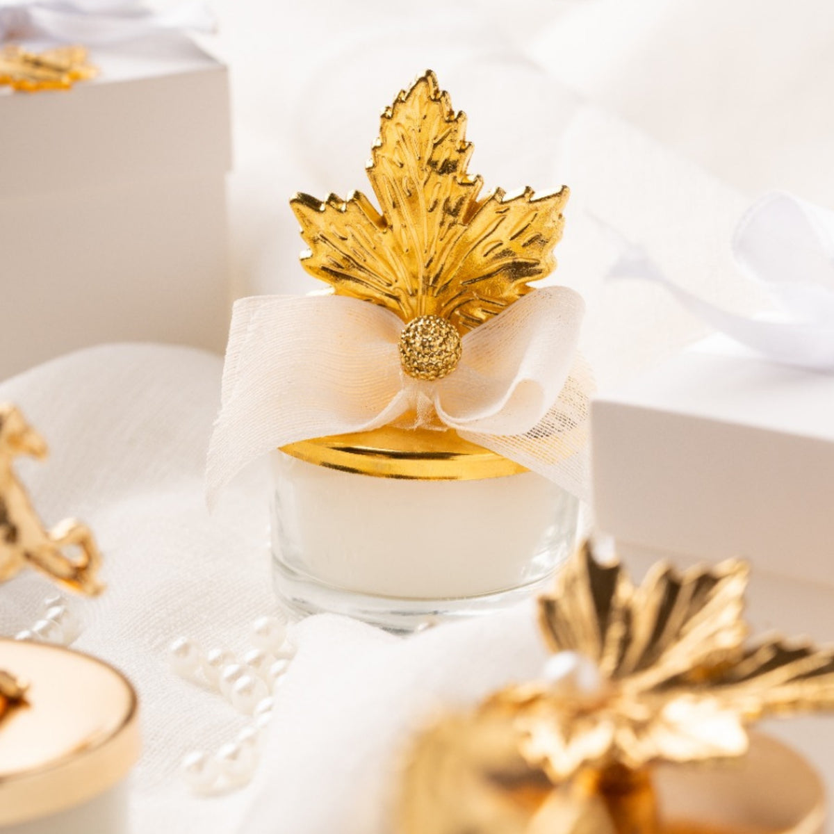 Urun-10 Elegant Candle Wedding Favors for Guest: Natural Soy Wax Luxury Candle Favor with Gold Lid