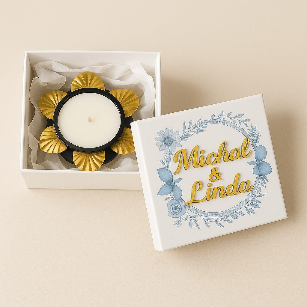 Urun-12 Luxury Custom Soy Wax Candle Wedding Favors: Elegant Gold Lid Decorative Mini Candles Favors for Guests