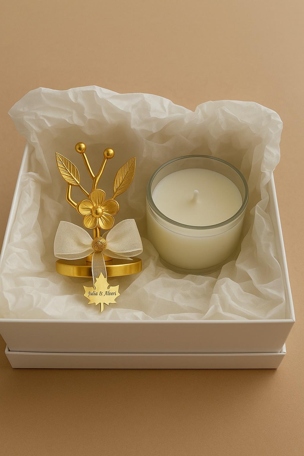 Urun-3 Personalized Candle Holder & Incense Burner: Handmade Ceramic Bowl with Gold Plated Leaf Stand Description