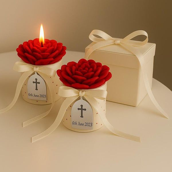 Urun-1 Soy Wax Clover Flower Candle Baptism Favors: Custom Religious Event Thank You Gifts
