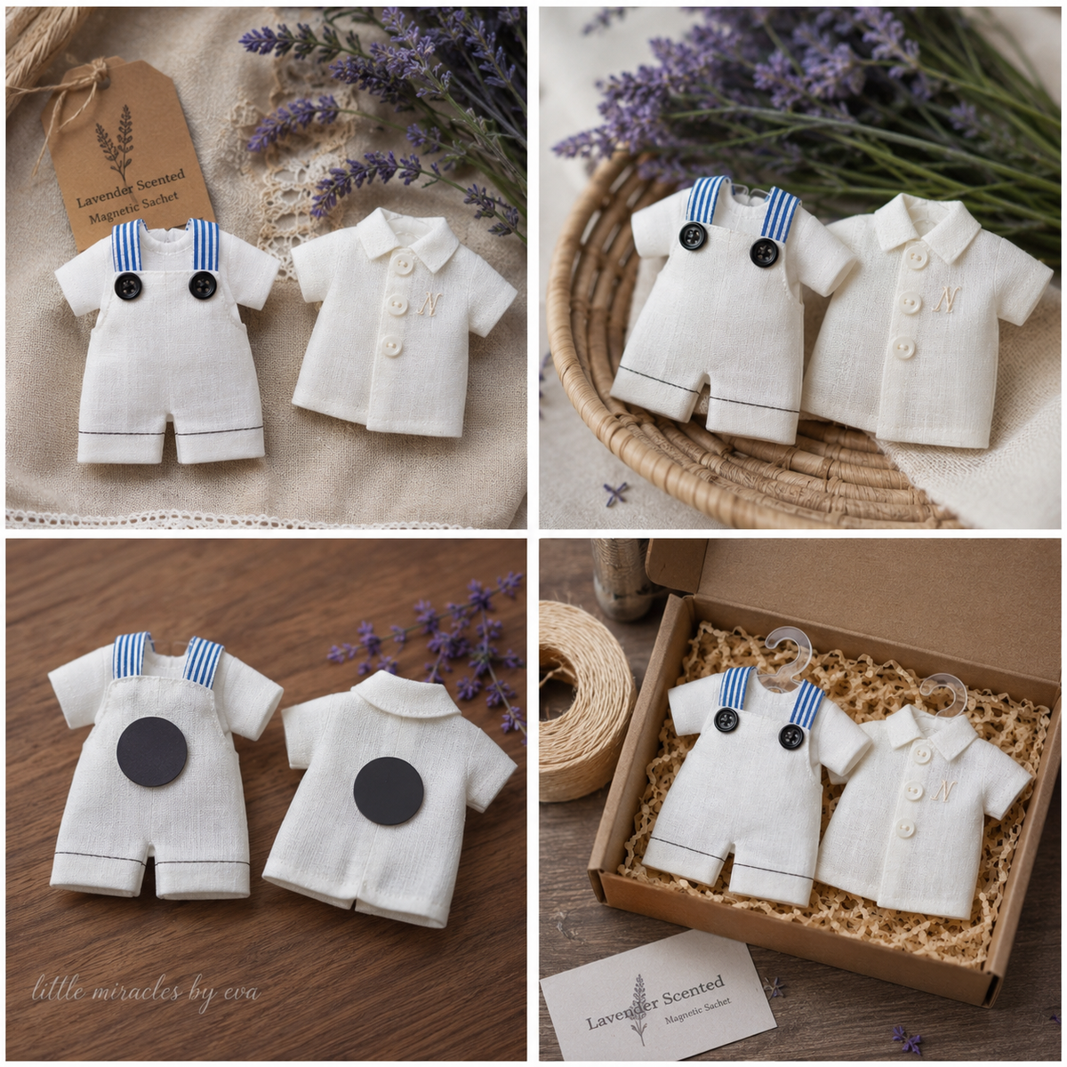 Personalized Baby Boy Lavender Sachet Magnet – Handmade Baby Shower & Baptism Favor