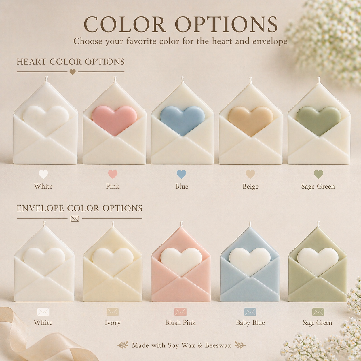 Personalized Baptism Candle Favor – Envelope Heart Soy Wax Candle