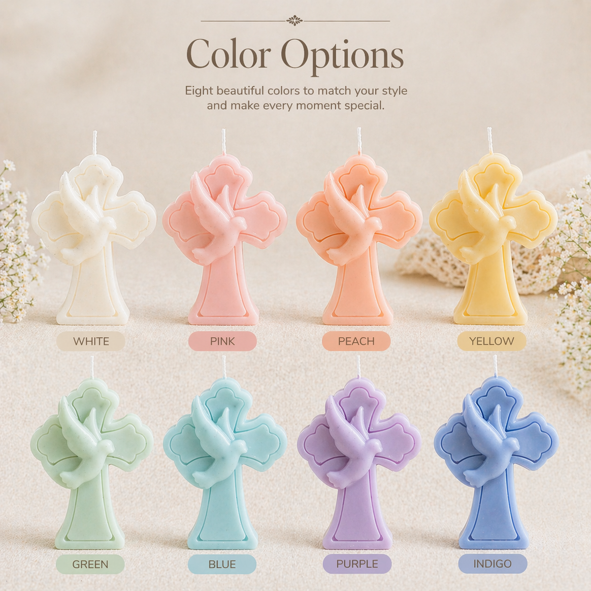 Baptism Cross Candle Favor – Personalized Christening Gift – Dove Soy Wax Candle – Communion Party Favor