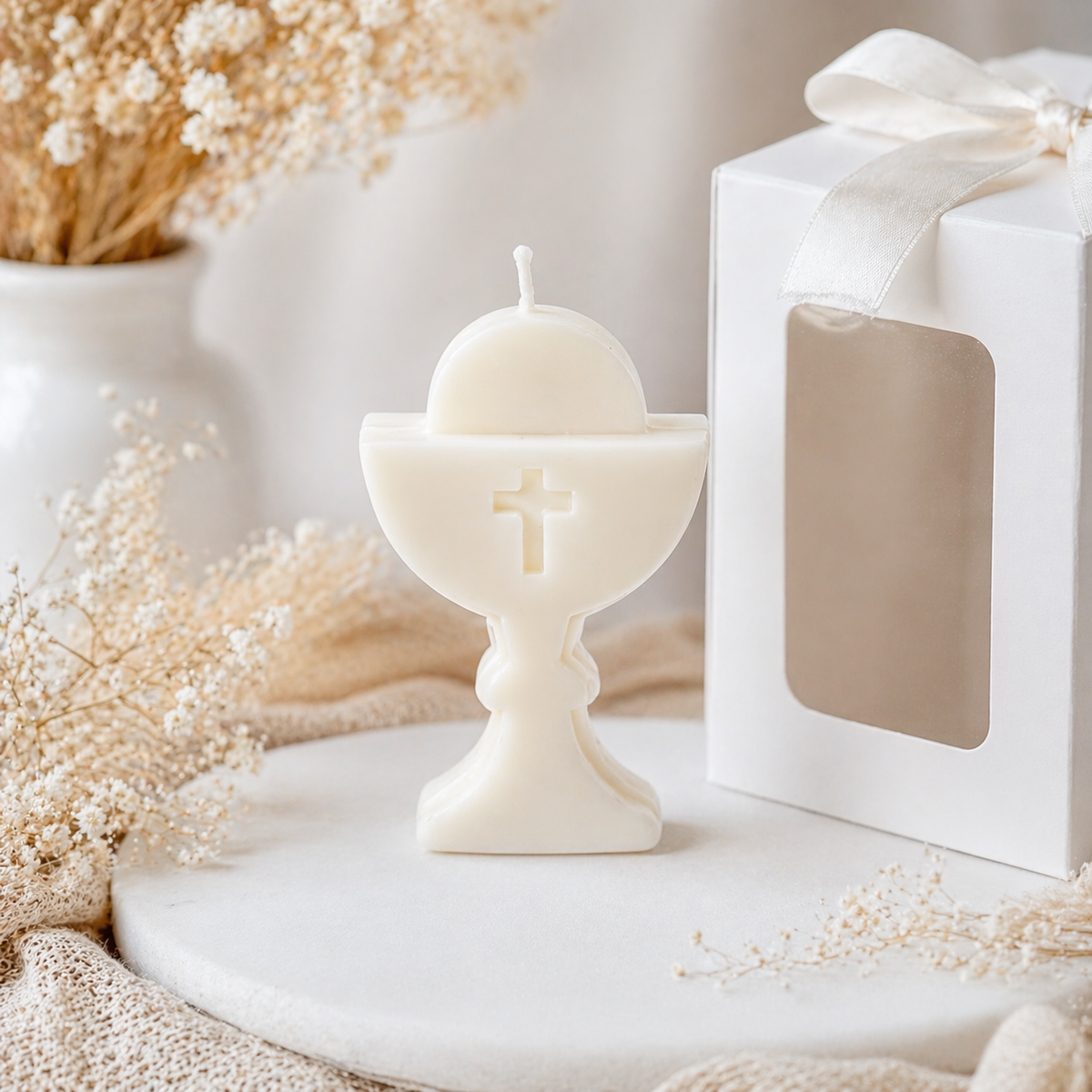Personalized Baptism Candle Favor – Soy Wax Chalice Christening Gift (Min. 20 pcs)