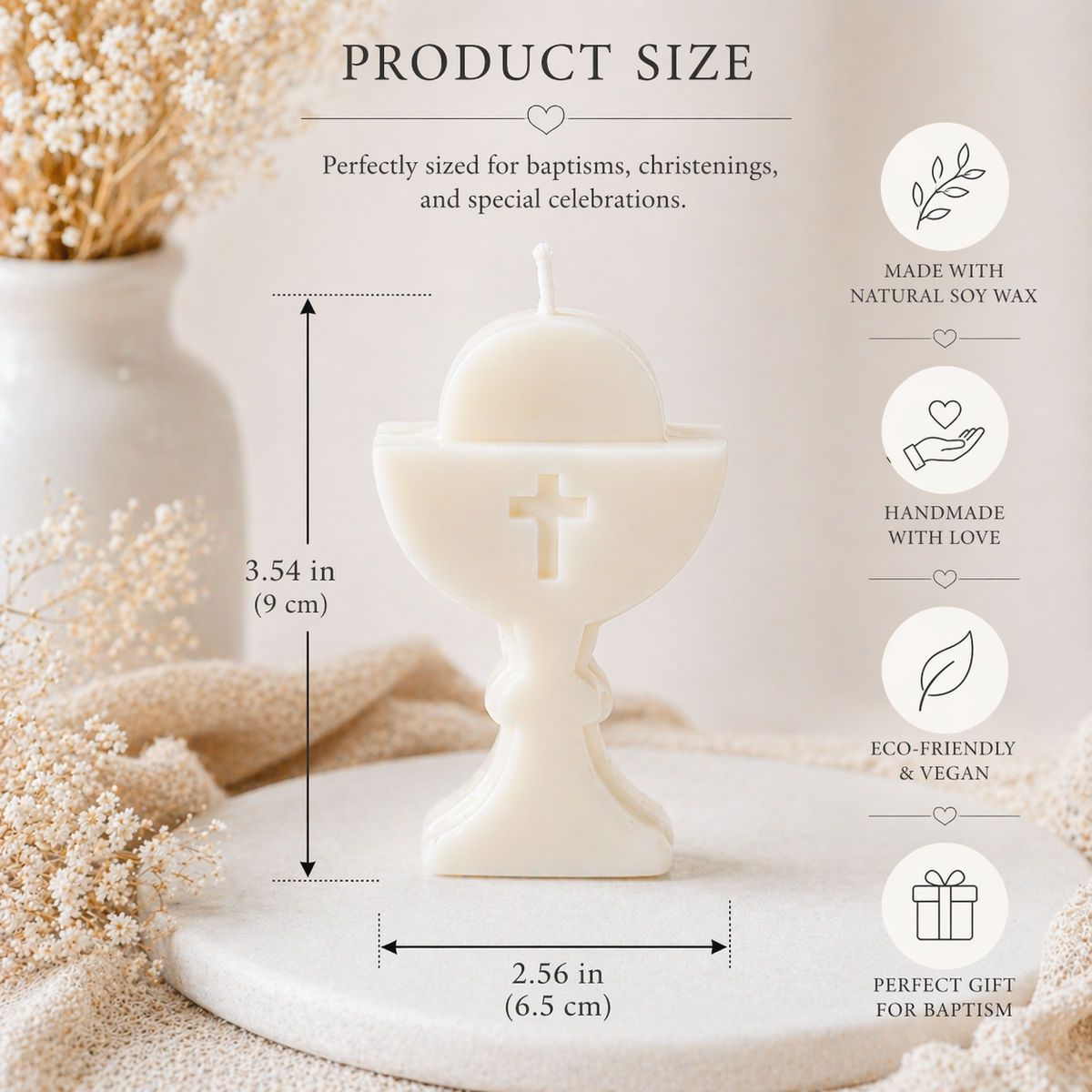 Personalized Baptism Candle Favor – Soy Wax Chalice Christening Gift (Min. 20 pcs)