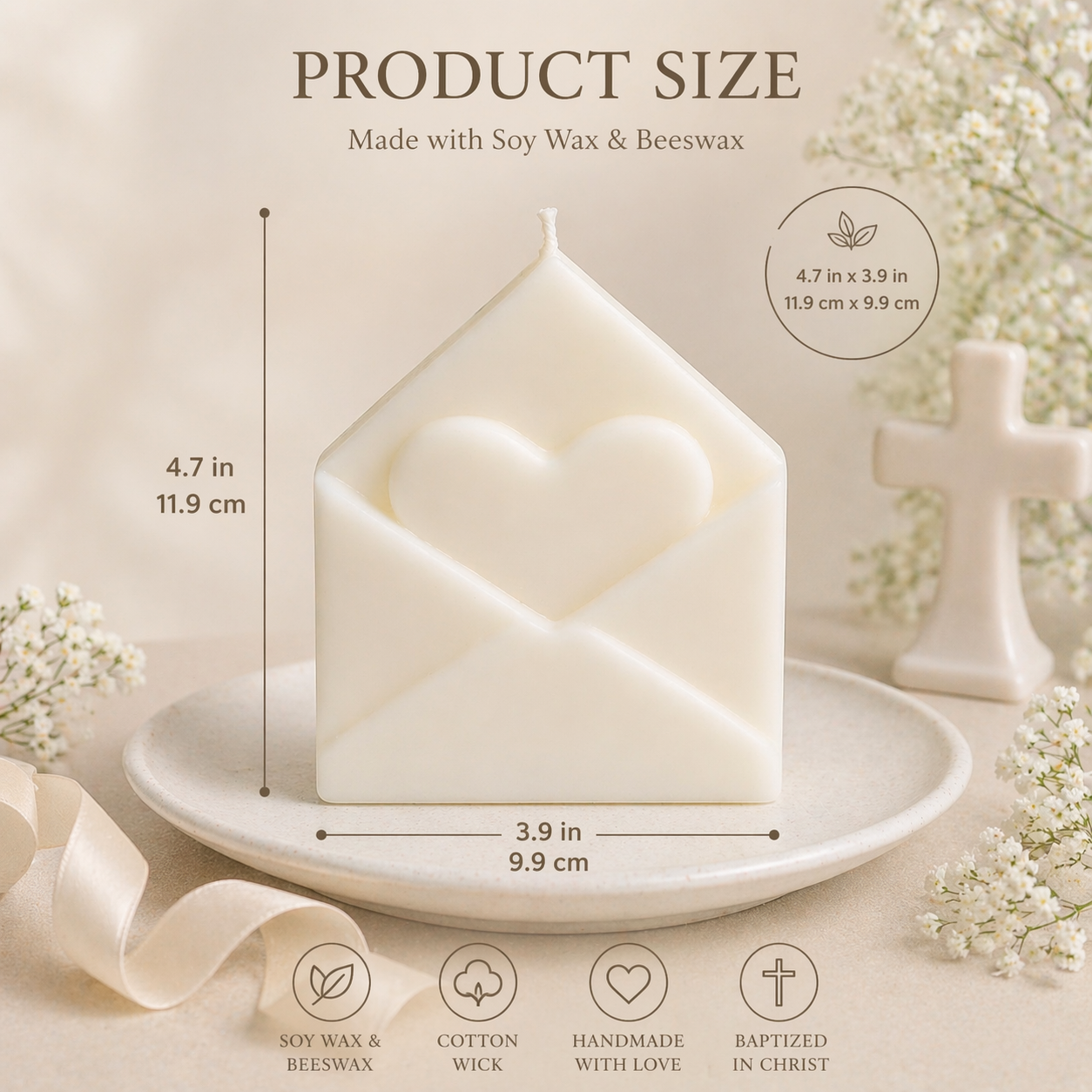 Personalized Baptism Candle Favor – Envelope Heart Soy Wax Candle