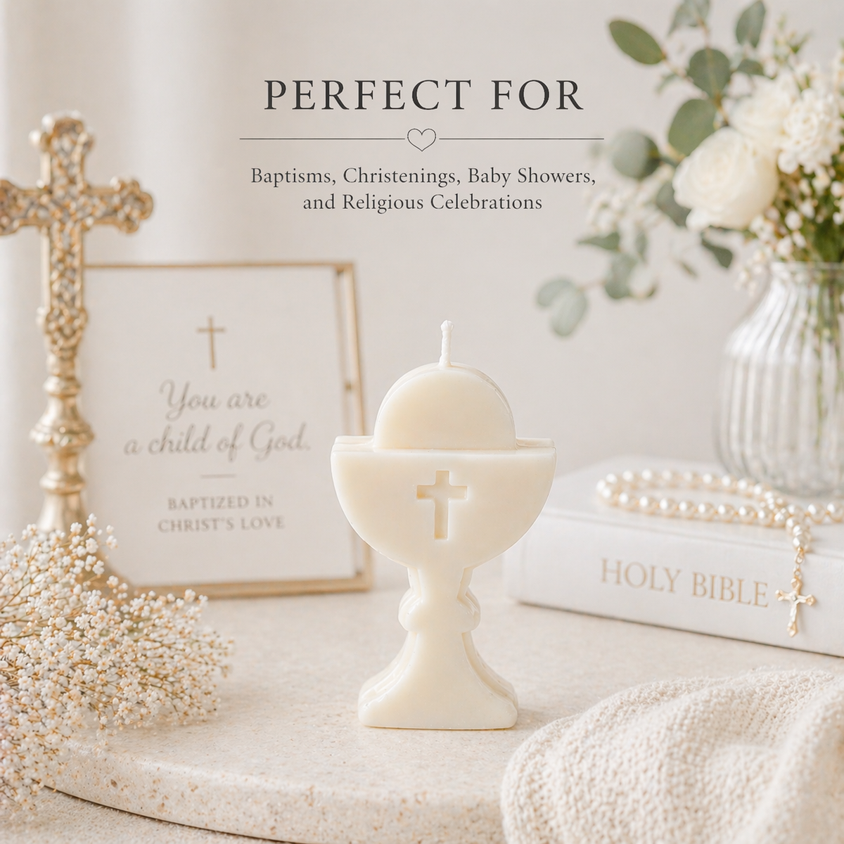 Personalized Baptism Candle Favor – Soy Wax Chalice Christening Gift (Min. 20 pcs)