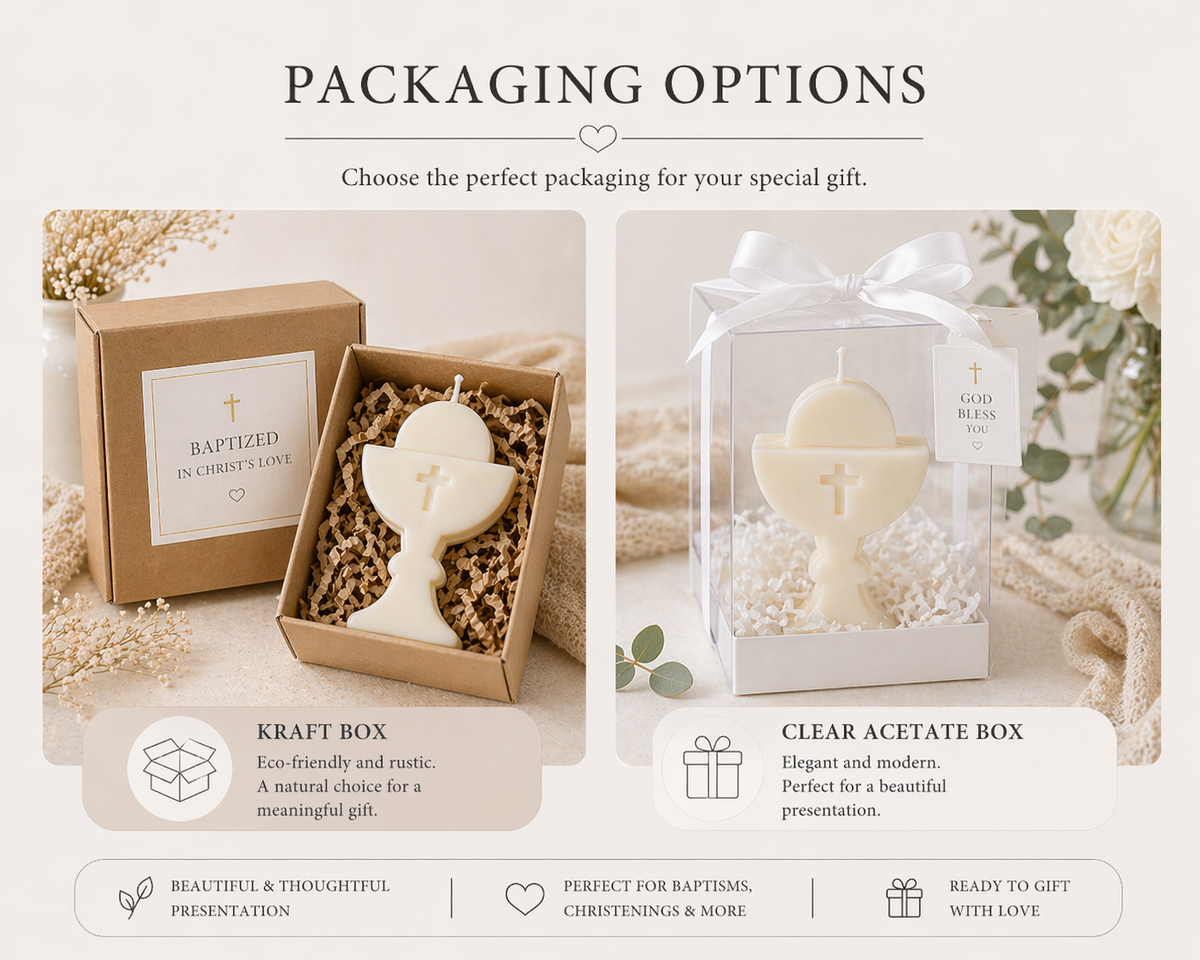 Personalized Baptism Candle Favor – Soy Wax Chalice Christening Gift (Min. 20 pcs)