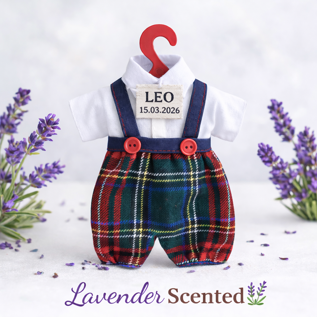 Personalized Baby Boy Lavender Sachet Magnet – Tartan Romper Baby Shower Favor (Set of 20)