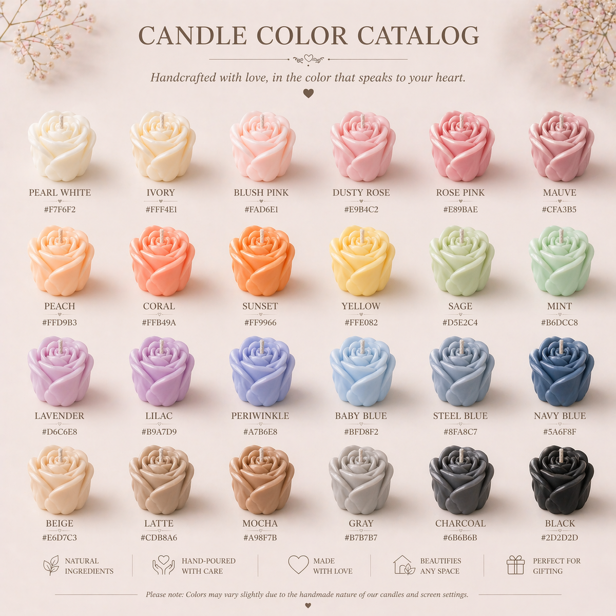 Personalized Rose Cluster Candle – Handmade Soy Beeswax Gift Candle