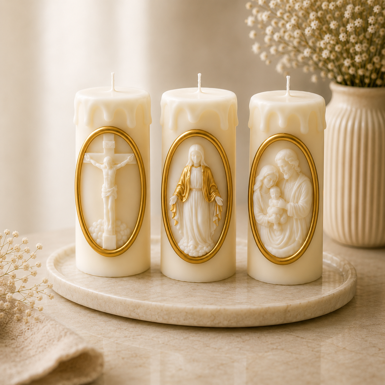 Luxury Religious Soy Wax Candle – Handmade Sacred Relief Candle Gift (Set Options Available)