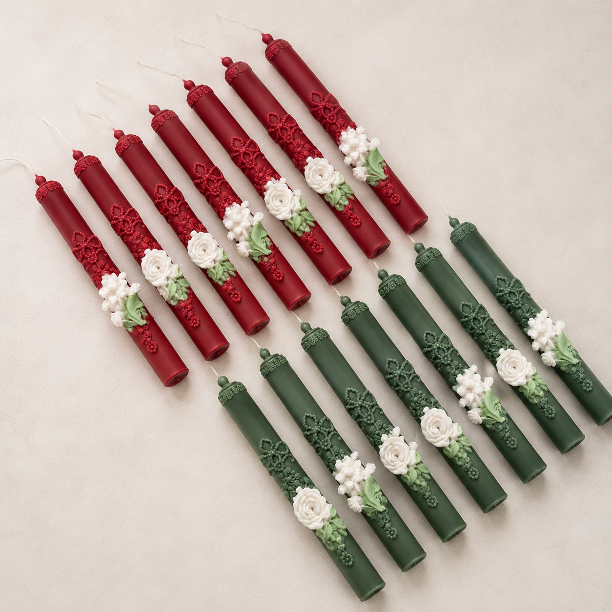 Handmade Christmas Embossed Tall Spiral Taper Candles