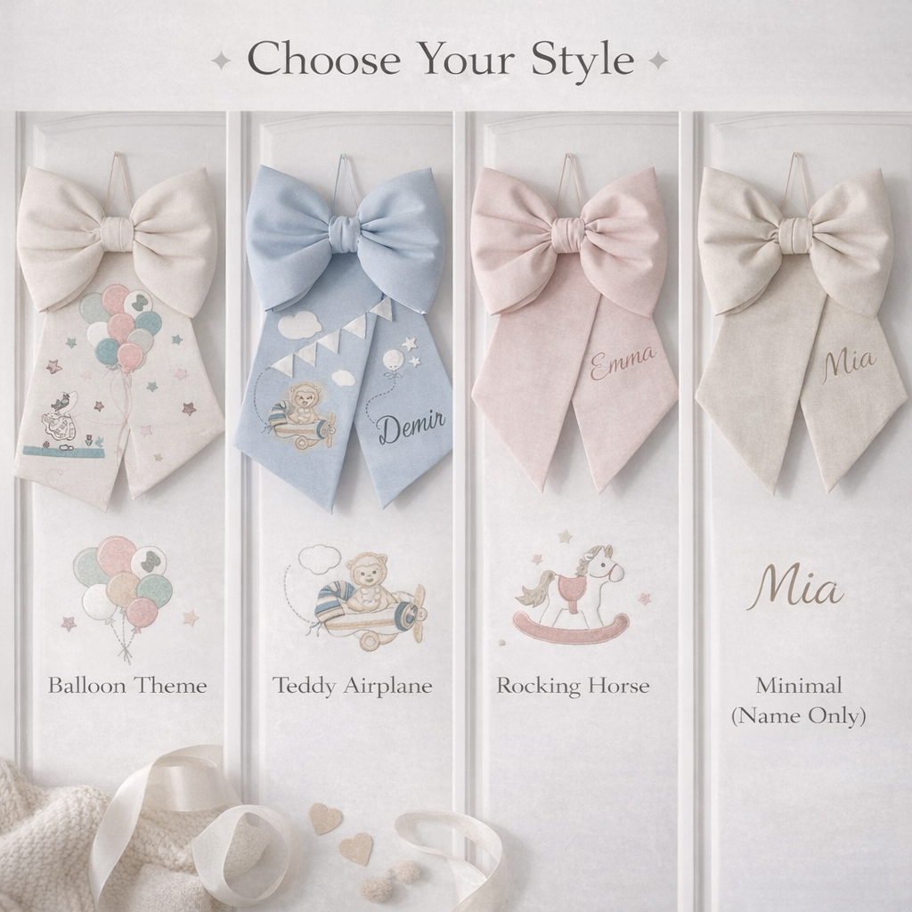 Personalized Baby Door Bow – Custom Nursery Door Decor for Newborn Announcement