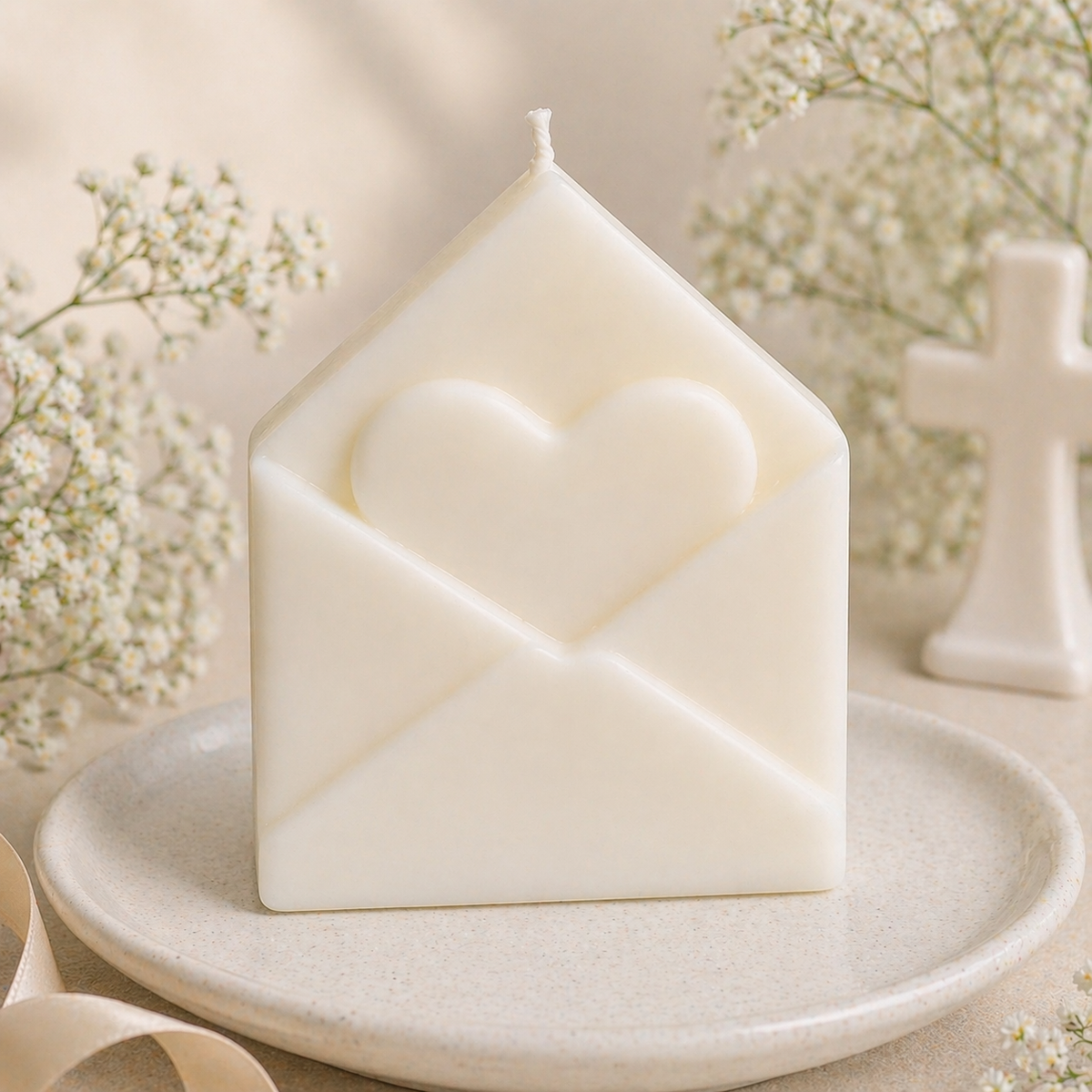 Personalized Baptism Candle Favor – Envelope Heart Soy Wax Candle