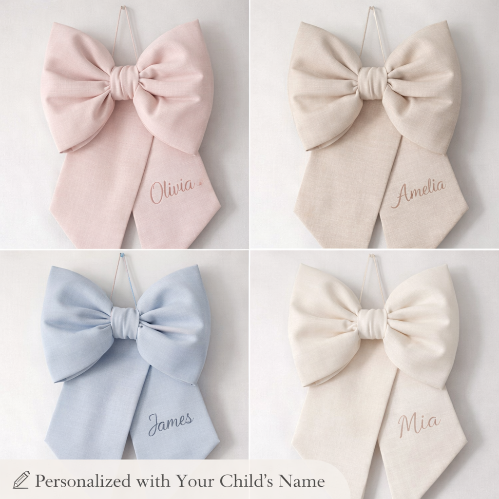 Personalized Baby Door Bow – Custom Nursery Door Decor for Newborn Announcement