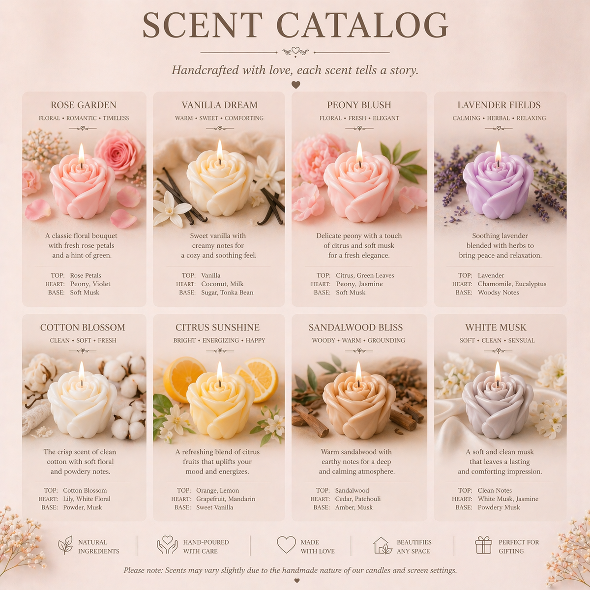 Personalized Rose Cluster Candle – Handmade Soy Beeswax Gift Candle
