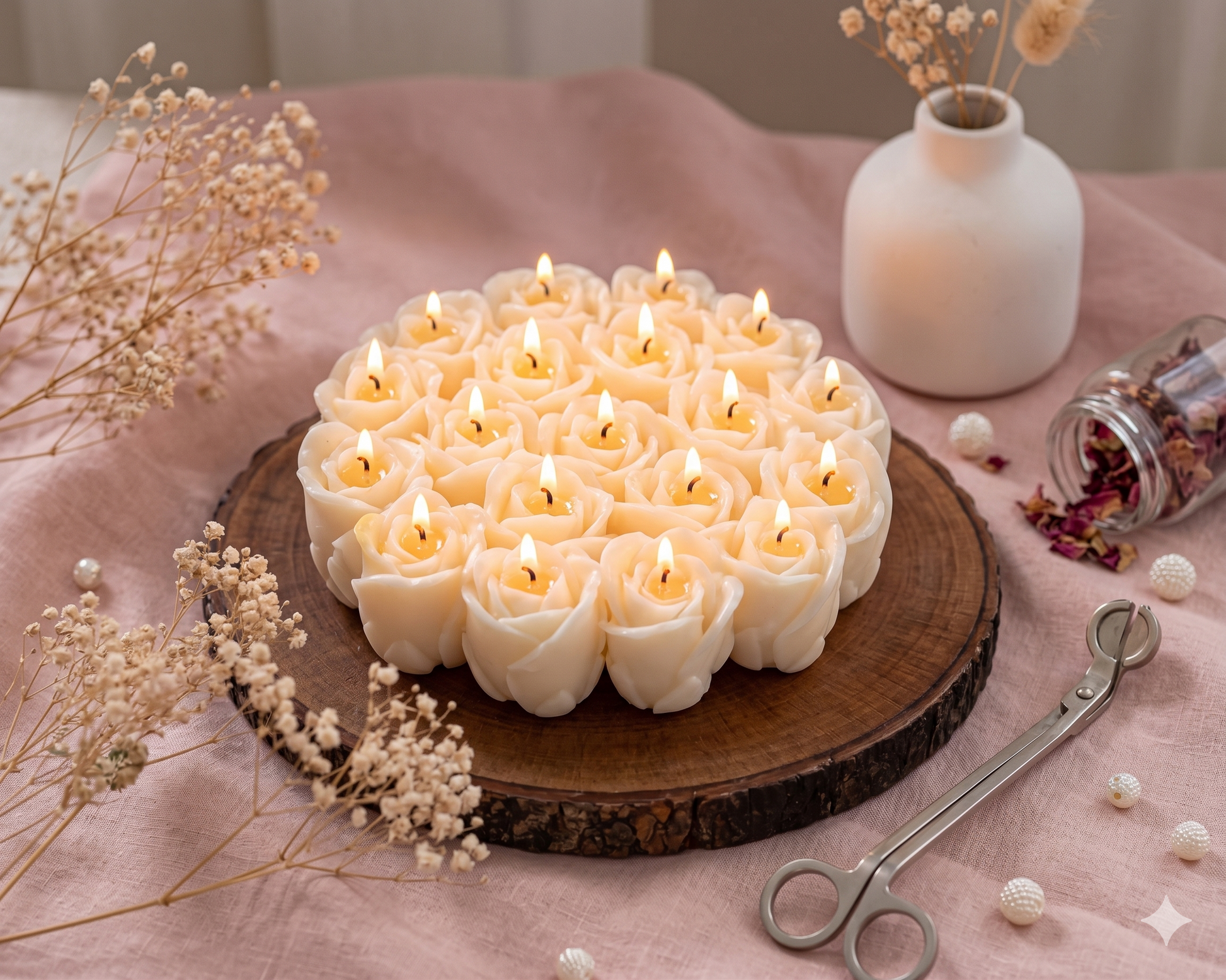 Personalized Rose Cluster Candle – Handmade Soy Beeswax Gift Candle