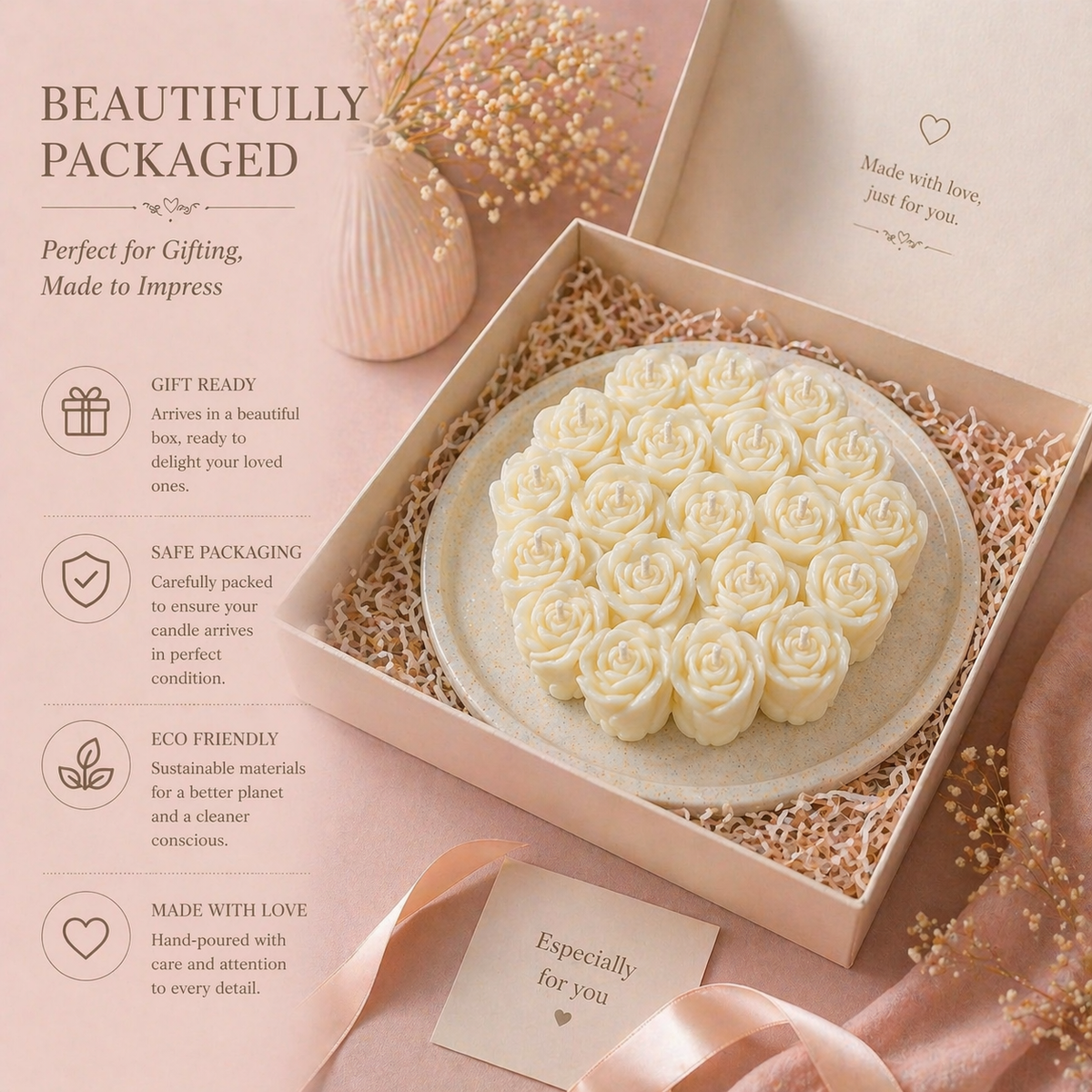 Personalized Rose Cluster Candle – Handmade Soy Beeswax Gift Candle