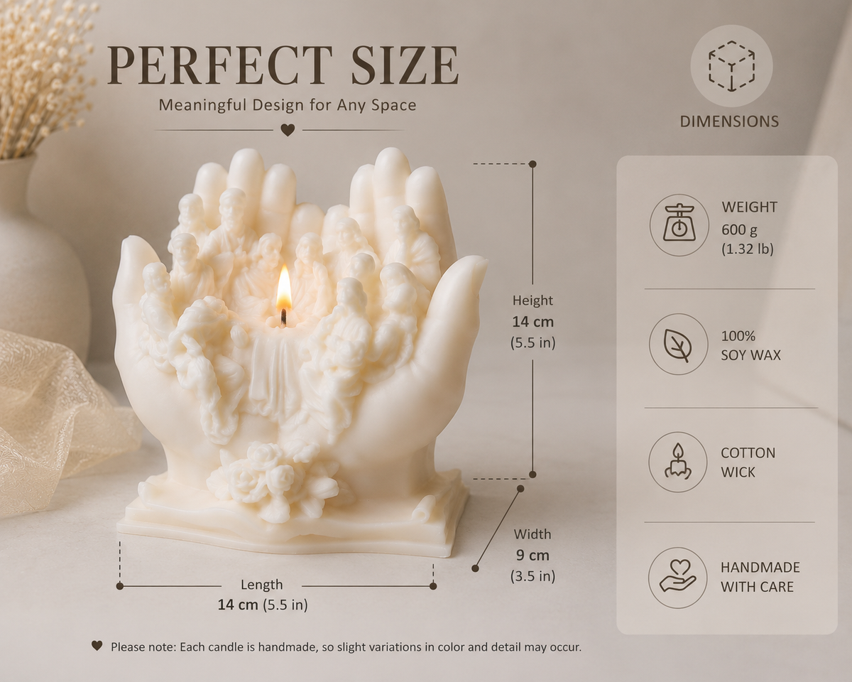 Hand of Faith Soy Wax Candle – Handmade Sculptural Prayer Candle in Clear Acetate Gift Box
