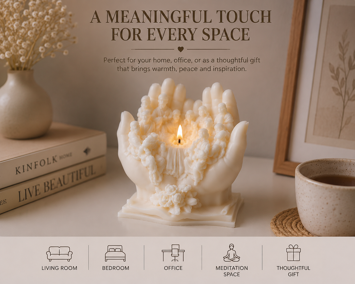 Hand of Faith Soy Wax Candle – Handmade Sculptural Prayer Candle in Clear Acetate Gift Box