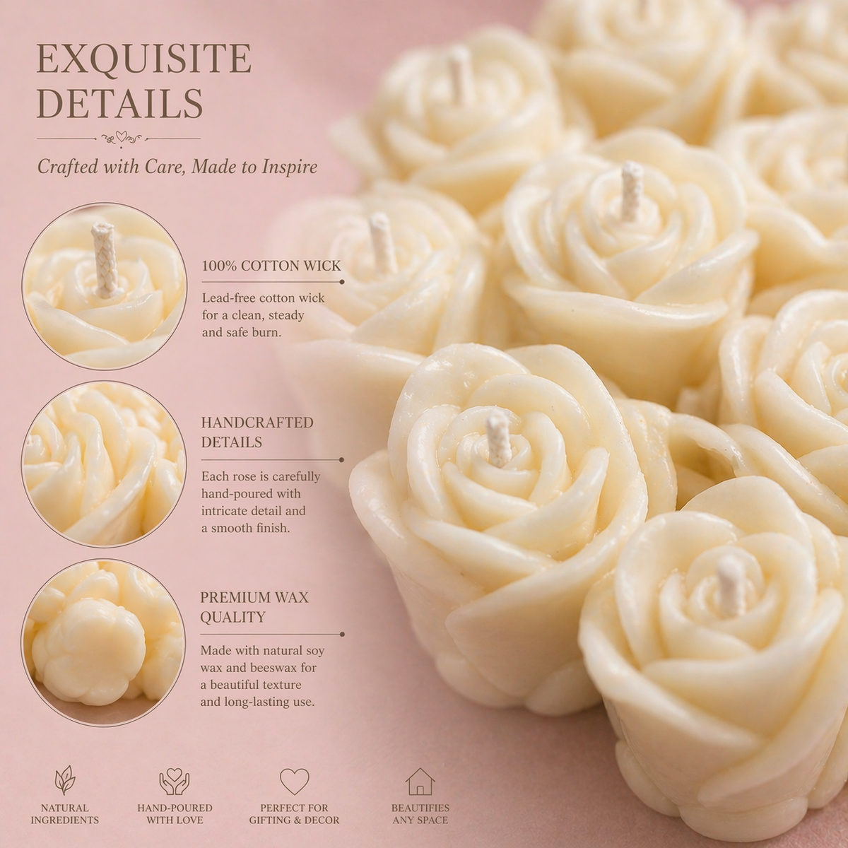 Personalized Rose Cluster Candle – Handmade Soy Beeswax Gift Candle